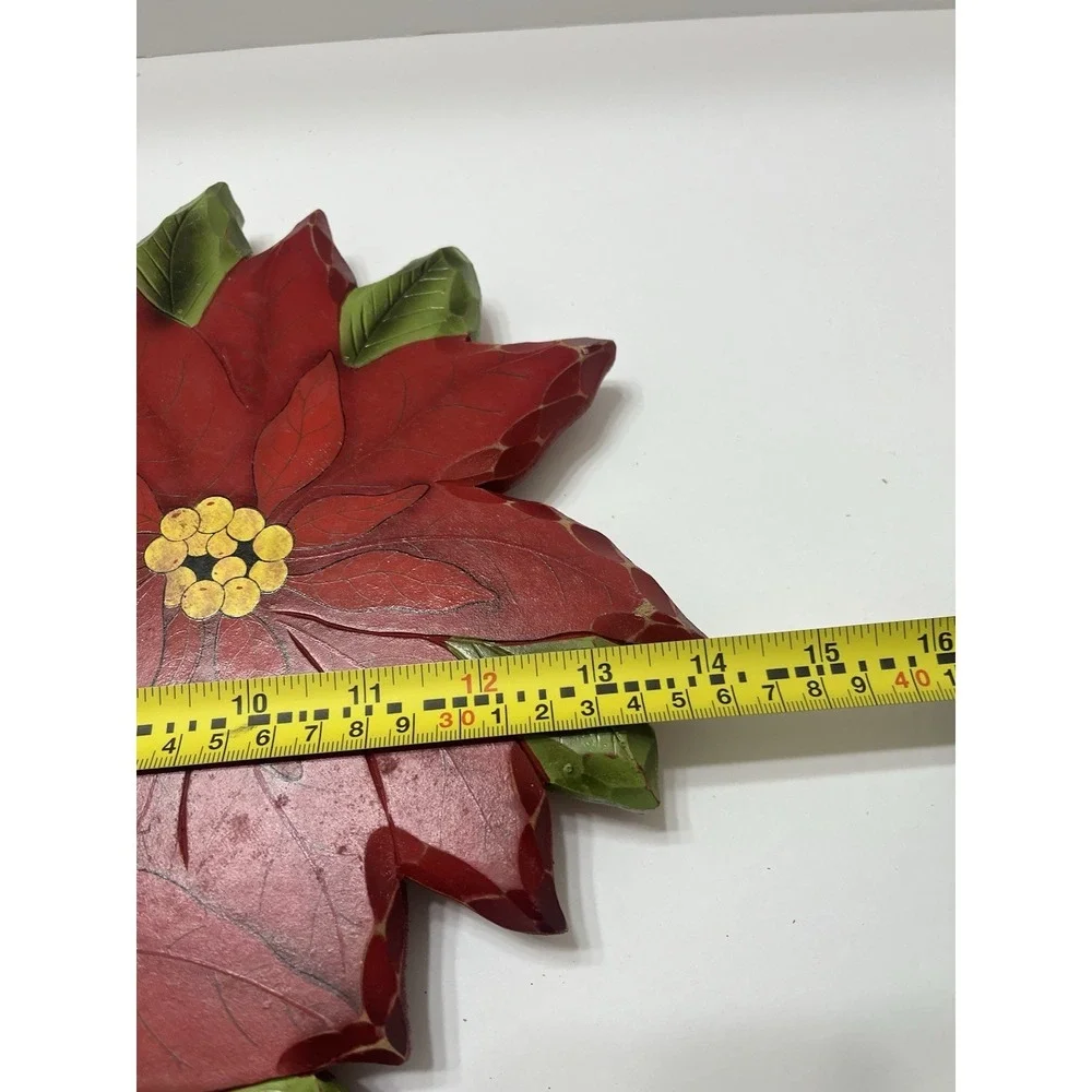 Christmas Collections Etc. Lazy Susan Wood Carved Hand Painted Poinsettia 14